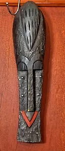 Máscara aborigen africana hawaiana Tiki de madera/metal decoración de pared vintage tallada a mano - Imagen 1 de 6