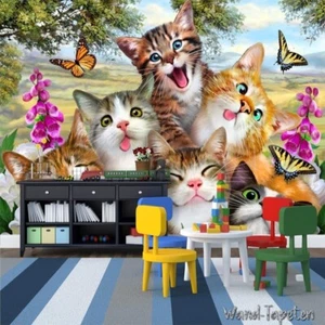 Fotomural no tejido papel pintado murales lindo dibujo animado de un grupo de gatos 3492 - Imagen 1 de 4
