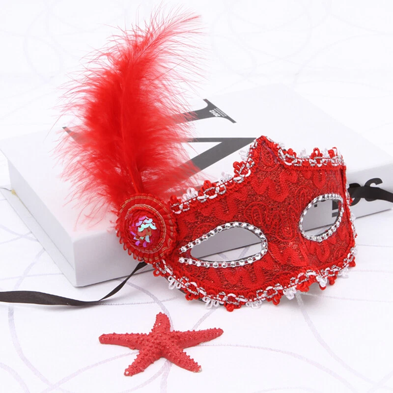 Glitter Masquerade Feather Venetian Mask Fancy Dress Party Theme Ball Eye Mask - Image 1 of 4