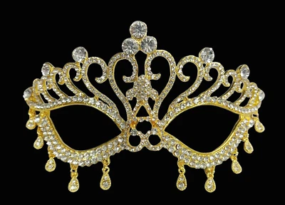 14K Gold Masquerade Mask, Wedding Party Mask, Luxury Crystal Mask, Venetian Mask - Image 1 of 4