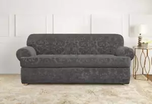 Sure fit 2 Piece Stretch T-LOVESEAT size slipcover Jacquard Damask Gray - Picture 1 of 1