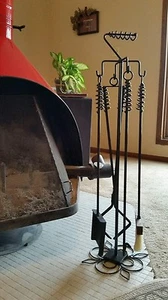 Juego de estufa/chimenea de leña de lujo-27", póquer/pinzas/rastrillo de embrague/pala con soporte - Imagen 1 de 8
