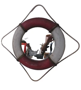 Vintage Rustic Metal Buoy Life Ring Wall Mirror 58cm x 58cm / 23" inch Nautical - Picture 1 of 7