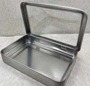 Altoid type Tin Box-24Pcs hinged w/clear window 5.25”x3 3/8” case of 24 boxed - Picture 1 of 9