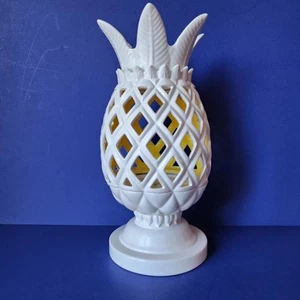 Retired Harry Slatkin 2010 Large Pineapple 3 Wick Candle Holder Yellow Inside - Picture 1 of 11