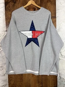 Felpa Tommy Jeans Star Vintage anni 90 XXL Tommy Hilfiger Baggy Ricamata Preppy - Foto 1 di 8