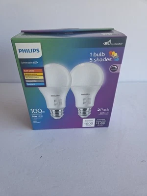 Philips 100W Equivalente 5 CCT A19 Mediano Regulable Bombilla LED (Paquete de 2) 586883 Foto 1 de 4