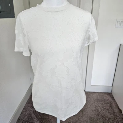 Camiseta KENSIE Mujer Floral XS Blanca Floral Jacquard Manga Corta Elastizada Foto 1 de 4