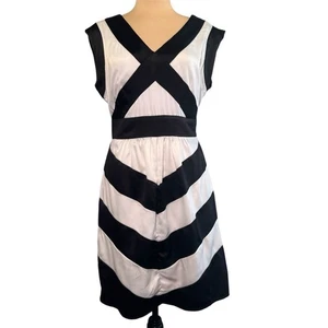 Bisou Bisou Black & White Colorblock Satin Dress Sz 8 - Picture 1 of 10