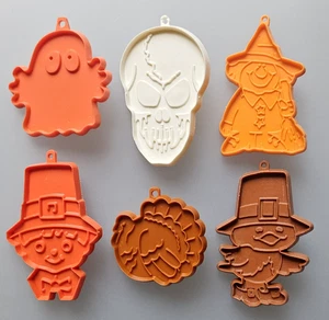 Hallmark Halloween/Thanksgiving Cookie Cutters: Ghost Skull Witch Pilgrim Turkey - Picture 1 of 1