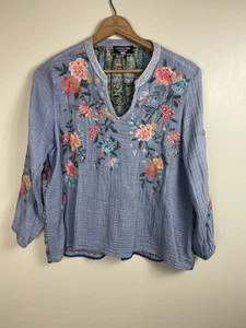 Blusa campesina Johnny Was para mujer M floral bordada sin esfuerzo Norah Too - Imagen 1 de 15