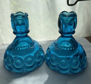 LE Smith Heritage Moon & Stars Blue Glass Candle Holders Set 2 - Picture 1 of 1