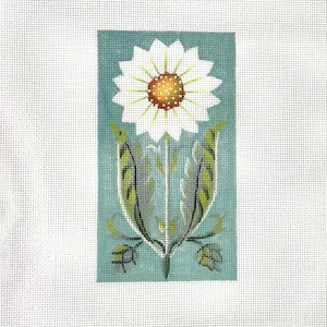 Hand painted HP Needlepoint Canvas Melissa Shirley white sunflower EGC 3x6 18ct - Picture 1 of 1