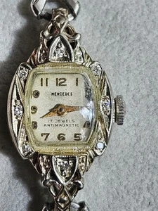 Vintage Ladies Tissot MERCEDES Hand Winding 14k White Gold Diamond Watch - Picture 1 of 15