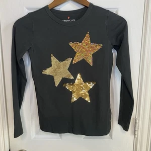 Crewcuts T-Shirt Shirt Langarm Gold Sterne Applikation Grau Mädchen 10 11 - Bild 1 von 2