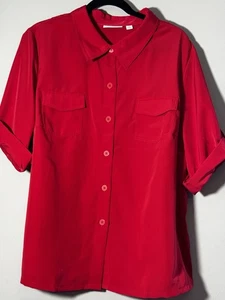 Camisa de vestir roja Susan Graver con botones cuello delantero y mangas con lengüeta XL - Imagen 1 de 7