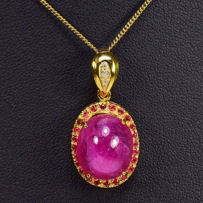 925 СТЕРЛИНГОВОЕ СЕРЕБРО ПОДВЕСКА ПОДЛИННЫЙ РОЗОВЫЙ КРАСНЫЙ РУБИН ОВАЛЬНЫЙ И КРУГЛЫЙ ДРАГОЦЕННЫЙ КАМЕНЬ - Изображение 1 из 4