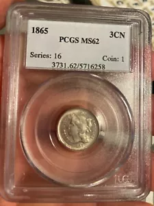 1865 THREE CENT NICKEL OLD PCGS MS-62 - Picture 1 of 20