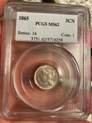 1865 THREE CENT NICKEL OLD PCGS MS-62 - Image 1 of 4