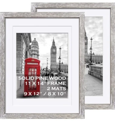 11X14 Picture Frames White Solid Wood - Display Pictures 9X12 or 8X10 set of 2 - Image 1 of 4