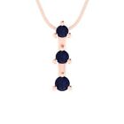 .22Ct Round Cut Simulated Blue Sapphire 14k Rose Gold Pendant - 18" Chain