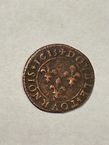 Royal Coin Double Tournois Louis XIII 1613 D (10-21/1) - Picture 1 of 2