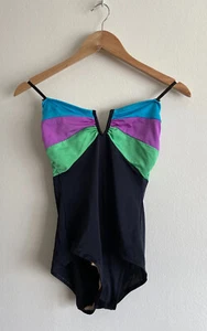 Vintage 80s 90s Catalina Swimsuit Strapless One Piece Black & Multi Color - Picture 1 of 5