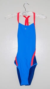 NWT Aqua Sphere Women's Cindy Bright Blue with Coral 1-pc Tank Swimsuit sz 4 14 - Picture 1 of 15