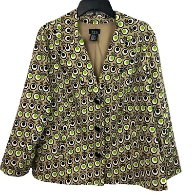 R.Q.T. Chaqueta Mujer Botón Grande Marrón Verde Abstracto Elastizada 1X Foto 1 de 4