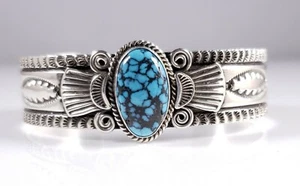 Puño de plata esterlina Donovan Cadman navajo palmeado azul Hubei turquesa - Imagen 1 de 8