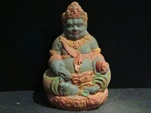 8.5" Unusual Tibetan Old Wood Hand Carved *The Kubera* Statue !!!!1 - Picture 1 of 10