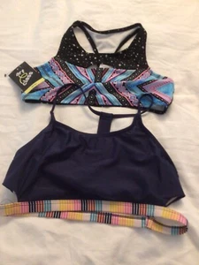Lot of 2 girl’s bikini Tops Only Art Class Navy Blue Rainbow Black Star sz XL  - Picture 1 of 5