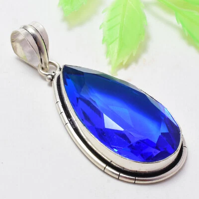 Colgante hecho a mano de plata de ley 925 con piedras preciosas de topacio azul de Londres EH-14 Foto 1 de 4