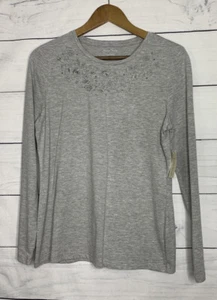 Studio Works Women’s Gray Heather Embroidered Long Sleeve Tee – Size S (NWT) - Picture 1 of 8