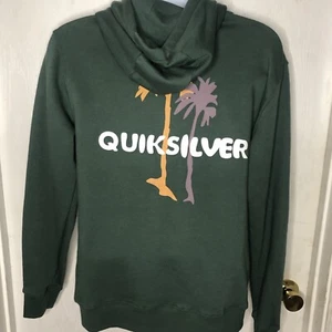 Quiksilver Men's Pullover Hoodie Sweatshirt Small Green Topiary Palms Vacation - Picture 1 of 8