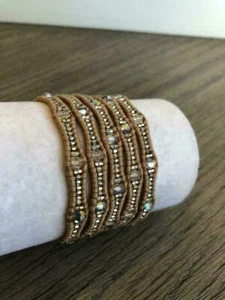 New Auth Chan Luu Crystal AB Five Wrap Bracelet on Beige Leather - Picture 1 of 5