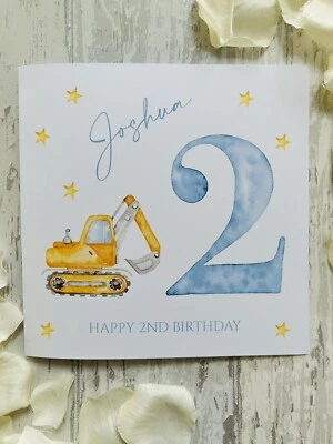 Tarjeta de cumpleaños Digger personalizada niño hijo nieto hermano sobrino primero segundo tercero Foto 1 de 3