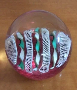 Vintage Murano Kunst Glas weiß Latticino & gedrehtes Band Briefbeschwerer  - Bild 1 von 7