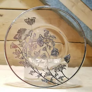 Piatto fiori papavero vetro trasparente tono argento disegno floreale fienile swanky - Foto 1 di 12