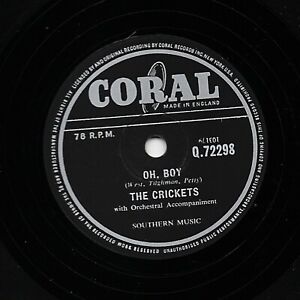 CLASIC BUDDY HOLLY & THE CRICKETS 78  OH BOY / NOT FADE AWAY UK CORAL Q 72298 V+