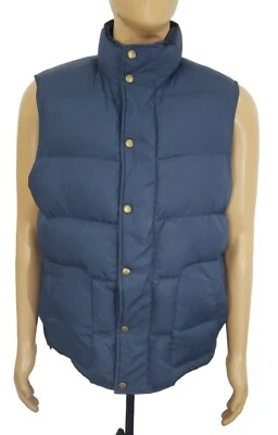 Lands End Mens Size Medium 38-40 Blue Down Insulated Snap Button Puffer Vest New - Image 1 of 4