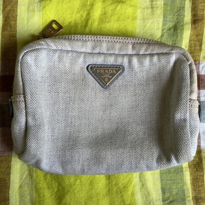 Prada 100% Authentic Blue Denim Pouch Bag Gold Hardware - Image 1 of 4