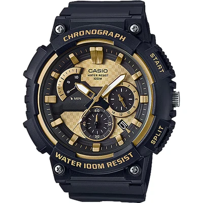 Reloj analógico Casio MCW-200H-9AVCF negro y dorado para hombre 100M WR esfera de cuarzo amarillo Foto 1 de 4