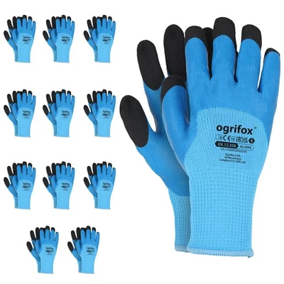 12 Paar OGRIFOX BLUWIN Winter Arbeitshandschuhe 9/L Latex gefüttert rutschfest