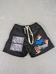 Civil Regime Shorts Mens Medium Black Angel Flame Graphic Streetwear Drawstring - Picture 1 of 14