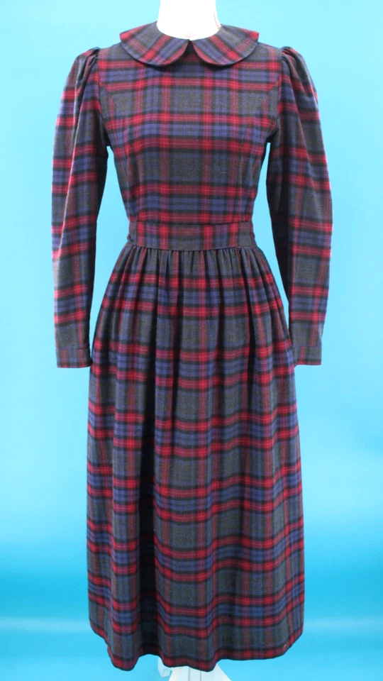 VTG Women's 80s 90s Red & Purple Plaid Wool Laura Ashley Maxi Dress XS/S 1990s - Image 1 of 4