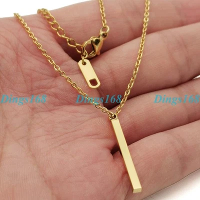 18K Gold Filled Hypo-allergenic Necklace 16.5~18" Chain+1" Short Bar Pendant Z5M - Image 1 of 4