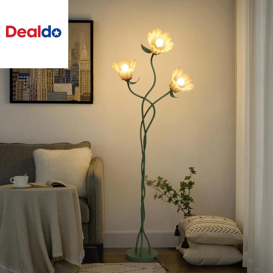 Lámpara de pie vintage con flores de 3 cabezas con esquina ajustable de cuello de cisne de pie alta Foto 1 de 4