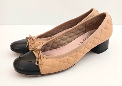 Paul Mayer Tostado Acolchado Cuero Bloque Tacón Bomba Negro Charol Puntera Tacón Arco 7.5B Foto 1 de 4