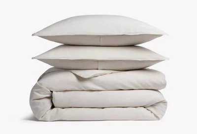 Conjunto de edredom 3 peças linho relaxado bege queen size paraquedas para pergaminho alvo - Imagem 1 de 4